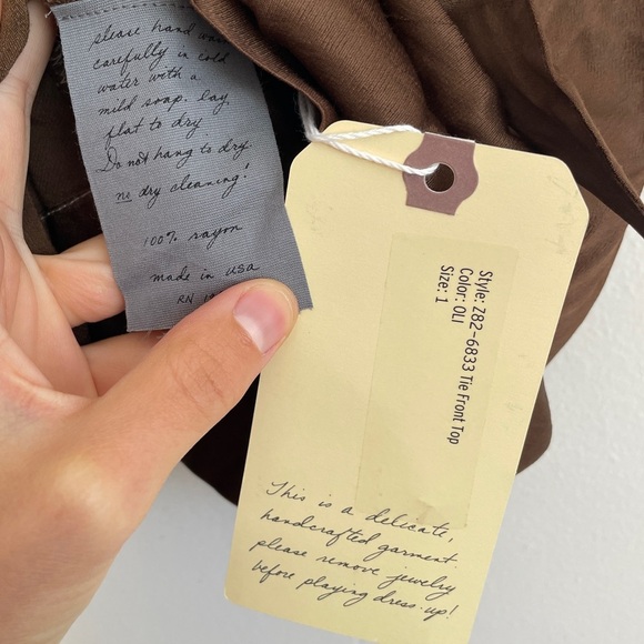 NWT Raquel Allegra Satin Tow Front Blouse Top Chocolate Brown Metallic Designer - Picture 7 of 13